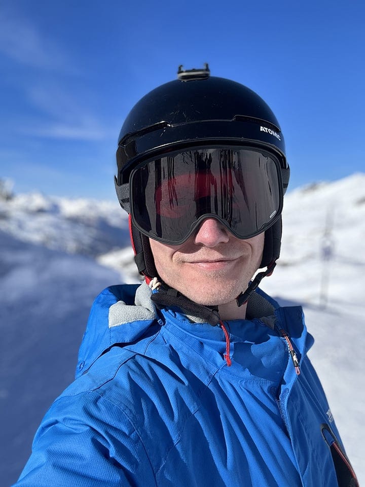 James on the ski slopes.